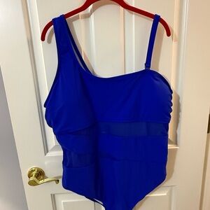 Vibrant Blue Textured One Piece Swimsuit with High Cut